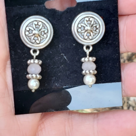 Brighton Vintage dangling rose quartz and pearl pierced Earrings - Picture 9 of 9